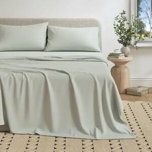 Cotton Heathered Melange Jersey Knit Bed Sheet Set, Queen, Green